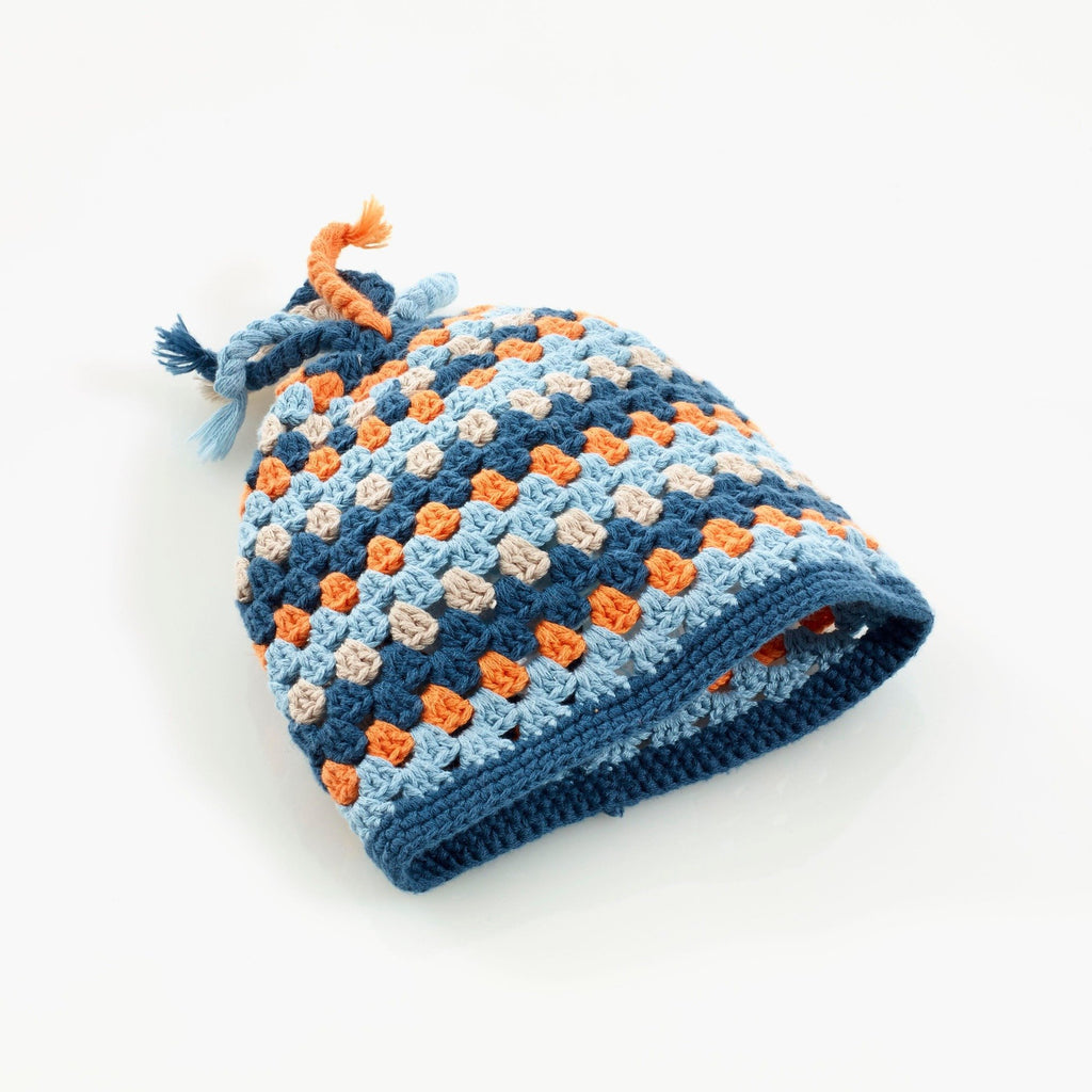 Organic Cotton Crochet Hat-Dark Blue/Orange
