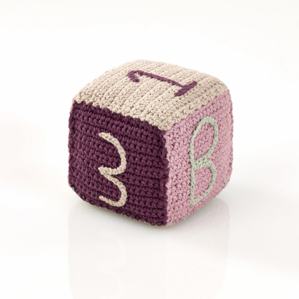 Organic Cotton toy cubes - pink / rattle