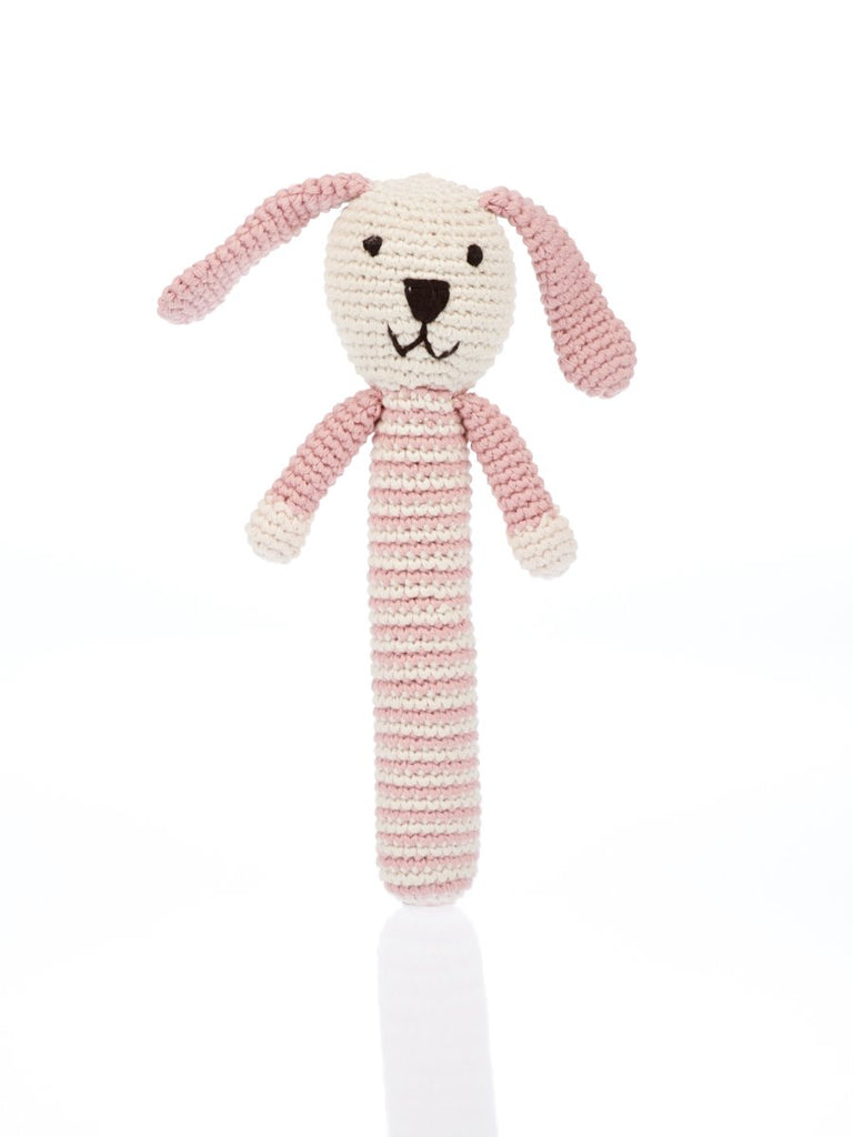 Dusky pink rabbit on a stick / rattle